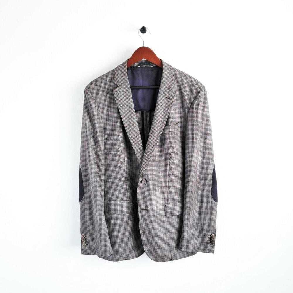NEW Hugo Boss Blazer Halowon Slim Cross Stitch Italian Wool Gray Blue 40 - Picture 3 of 9